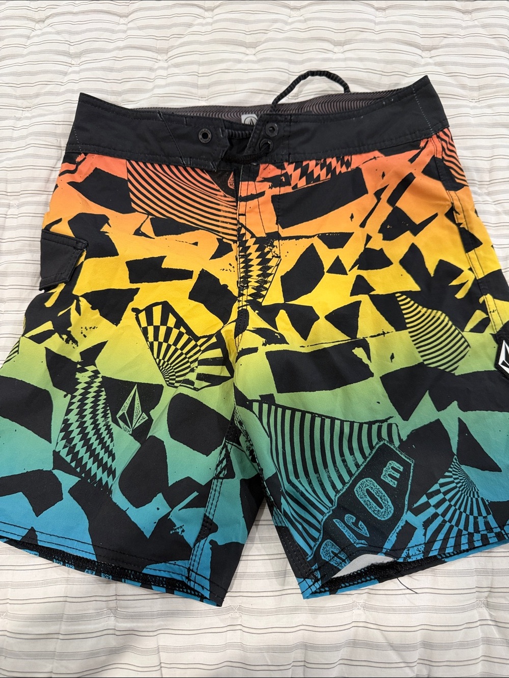 Volcom Boys Multicolor Gradient Geo Swim Trunks - Black/Orange/Yellow/Green/Blue